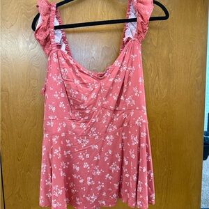 Torrid Coral Floral Ruffle Blouse